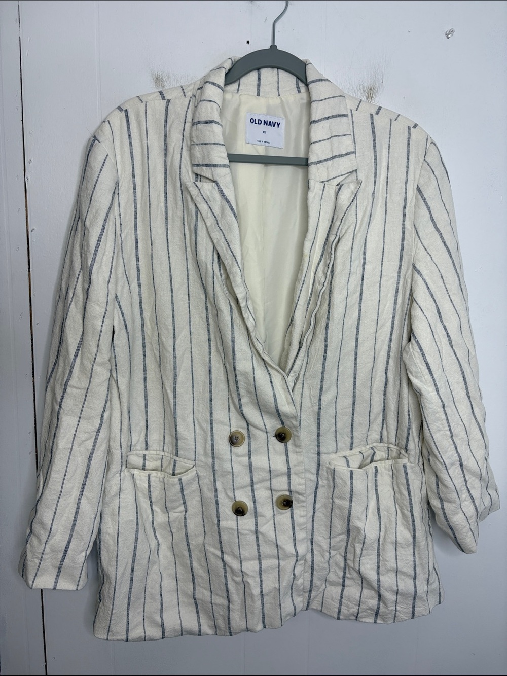 Old Navy Blazer Womens Extra Large Linen Blend Double Breasted Coastal Office - Picture 1 of 10